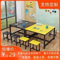  Kindergarten primary school student tutoring class Color desks and chairs Handmade art tables Cram school childrens painting room training table