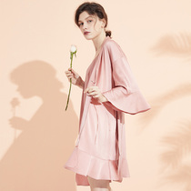 Johan Advanced Sexy Pyjamas Woman Spring Summer Lotus Leaf Bridal Bridal Wedding Wedding Morning Gown Ice Silk Sleeping Gown Emulated Silk Home Clothing