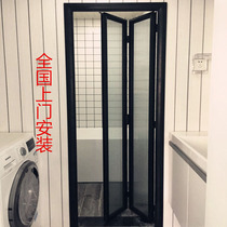 Custom titanium alloy bathroom folding door kitchen black Changhong tempered glass bathroom sliding door toilet hanging rail