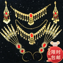 Indian dance table performance accessories headgear red bead necklace Belly Dance Dance Dance hanging coin diamond earrings bracelet