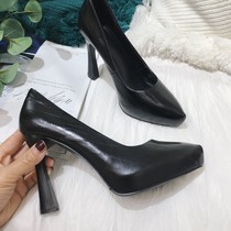 2021 new single shoes cowhide leather ultra-fine high heel waterproof table pointed shoes female socialite temperament 11cm