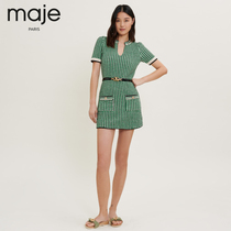 maje2022 spring and summer new womens dress French style retro V neckline knitted dress MFPRO02345