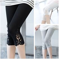  2-piece womens lace three-point pants leggings Korean slim-fit stretch thin large size breathable bottoming sweatpants