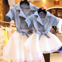Pro-sub-mount summer 2022 new boomer female suit denim dress fluffy nepotism dress princess even dress nepotism red ocean