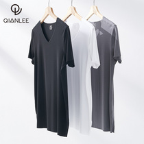 1 piece of modal mens short-sleeved home wear V-collar seamless bottom T-shirt summer thin ice silk feel mens white