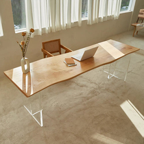 Acrylic solid wood tea table and chair suspended dining table long table office tea table homestay tea table large board conference table