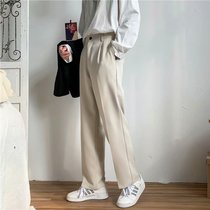 Brothers Korean version of the three-dimensional small trousers Hong Kong wind straight tube semi-elastic waist casual mens art fan suit pants