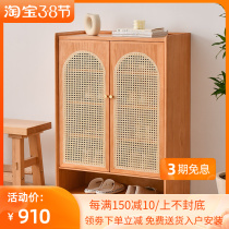 Solid Wood Shoe Cabinet Home Doorway Large Capacity Hyun Guan Lockers Modern Minima Small Household Type Rattan-knitted breathable shoe holder