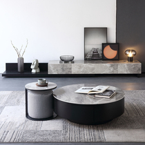 Will-style Light Lavish Import Rock Board Retractable TV Cabinet Tea Table Composition Extremely Simple Size Family-style Living Room Stretch Ground Cabinet