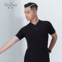 New Duo national standard dance modern dance jacket male summer new stand collar short sleeve T-shirt Latin dance practice dance costume