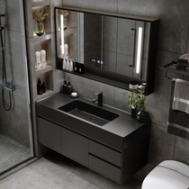 Light luxury smart bathroom cabinet combination simple modern bathroom rock hand wash basin washstand mirror cabinet set