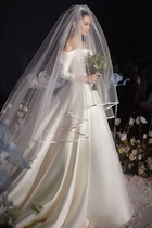 Zhang Xinyu same double-layer Bride wedding veil Korean light luxury satin edging simple atmosphere long 3 meters plain yarn