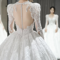 2021 new temperament thin bride main wedding dress Forest department super fairy dream long-sleeved heavy industry luxury court big tail