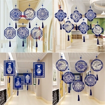Blue and white porcelain classical Chinese style decoration kindergarten classroom corridor corridor ring creation air hanging decoration
