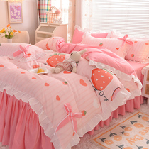 Korean bed podium four-piece princess style bed linen quilt cover cotton cotton girl heart thickened three-piece Winter