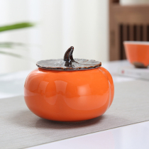 Dianlong persimmon ruyi ceramic persimmon sealed tea jar small Puer red and green tea wrapping gift box customized