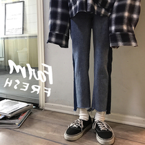 Large size fat sister 2021 autumn and winter new salt fried street womens pants slim straight Joker nine points jeans