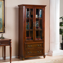 American Double Door Bookcase Solid Wood Home Bookcase Bookcase Two Doors Display Case Living-room With Glass Floor Storage Wine Cabinet