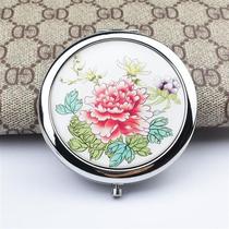 Small round mirror creative portable mini portable double-sided makeup mirror Cute metal beauty small mirror folding gift