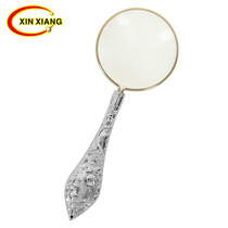 Factory direct sales 45mm European style flower handle full metal crafts magnifying glass sheet glass portable handheld cover-silver