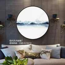 New Chinese style living room bedroom decoration round corridor entrance background wall art glass landscape landscape ink painting customization