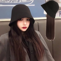Wig hat one female fashion long straight hair bucket hat Net red long curly hair big wave belt wig fisherman hat