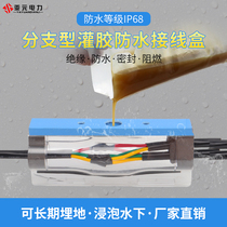 Glue filling junction box street light buried cable head waterproof one in two out IP68 glue injection sealed insulation protection box