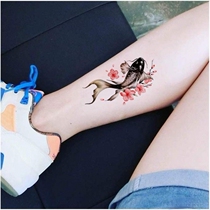 Chinese style plum carp half arm tattoo sticker Waterproof men and women long-lasting simulation calf arm flower fishbone green sticker