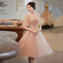 Pink dress 2021 new fashion bridesmaid dress sister dress banquet usually wear little fairy party