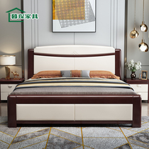 All solid wood bed Modern simple single and double master bedroom white 1 8m oak 1 5m Chinese high box storage wedding bed