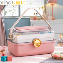 Xingyou childrens hair accessories storage box Little girl rubber band head rope hairpin Baby jewelry storage belt mirror jewelry box