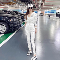 European Station Sports Suit Women 2022 Spring New Fashion Foreign Air High Waist Casual Workout Net Red Two-piece Set