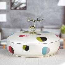Snack storage box ceramic nut box living room Nordic light luxury creative candy plate round home with lid desktop