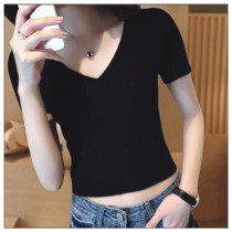 Skinny Black short sleeve womens high waist short T-shirt cotton slim flat cotton slim naked top 2021 new summer body shirt