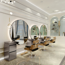 Hairdressing shop round mirror semi-round mirror simple modern LED hair cutting mirror stainless steel wall backlight barber shop mirror