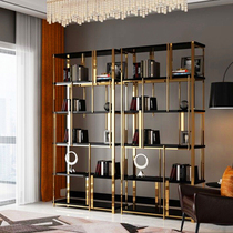 Stainless steel bookshelf floor shelf living room office modern simple metal partition display stand light luxury bookcase