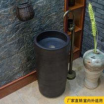 Column basin ceramic wash basin balcony outdoor toilet washbasin All Black