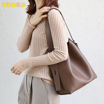 French imported cowhide shoulder bag new solid color texture crossbody bag large capacity Joker underarm commuter bag