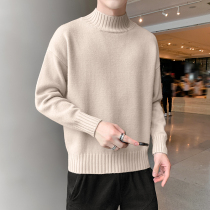 Fall winter half turtle neck men plus velvet padded Korean version of loose winter trend bottoming sweater men's sweater tide