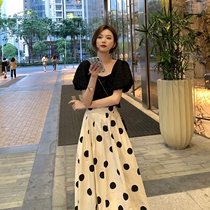  European station high-end new womens jumpsuit French two-piece bubble sleeve polka dot skirt salt fried street small fragrance