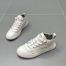 Korean leather high-top shoes women 2021 autumn new leisure sports flat small white shoes Joker cowhide board shoes tide