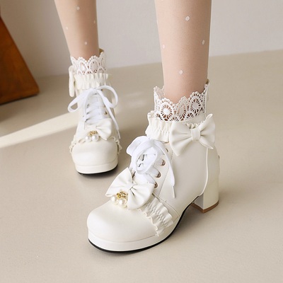 taobao agent Cute low boots for princess, winter footwear high heels, Lolita style, plus size