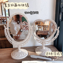 ins Wind retro Net red makeup mirror dormitory desktop desktop vanity mirror home bedroom round double-sided European mirror