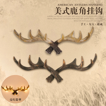 American country antler decoration wall hanging coat rack creative clothing store porch retro door wall key hook