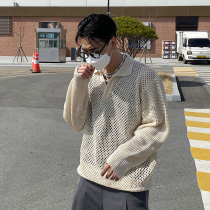 South Korea Dongdaemun holigan fashion brand punching design sense does not hit the shirt openwork sweater long sleeve