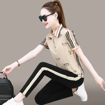 KKQ lapel short-sleeved sports suit womens summer 2021 new fashion foreign style age-reducing POLO shirt casual two-piece set