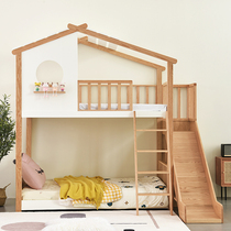  Tree house bed full solid wood creative personality childrens bed bunk bed with slide Bunk bed boy girl princess customization