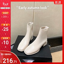 (sheii Su Yinyin) Seoul chic ~ Korean square head thick heel non-slip elastic short boots women casual thin boots