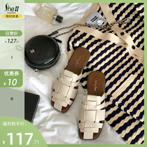 (sheii Suyin Yin) a bit comfortable ~ 2022 new woven fashion semi-tugging flat bottom slippers female summer wear