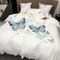 Small frescoed light and luxurious 4 pieces of pure cotton full cotton male wind embroidery butterfly quilt cover bed linen bed with supplies